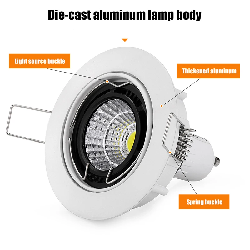 Round Recessed Led Ceiling Downlight Holder Adjustable Angle Spot Light Frame White Gu10/mr16 Base Down Lamp Fitting Fixture