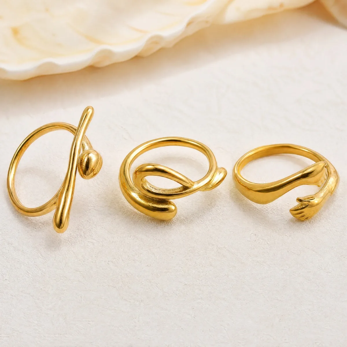 

Gold Plated Stainless Steel Bead Line Open Ring Minimalist Adjustable Stackable Finger Ring Hypoallergenic Casual Jewelry Women