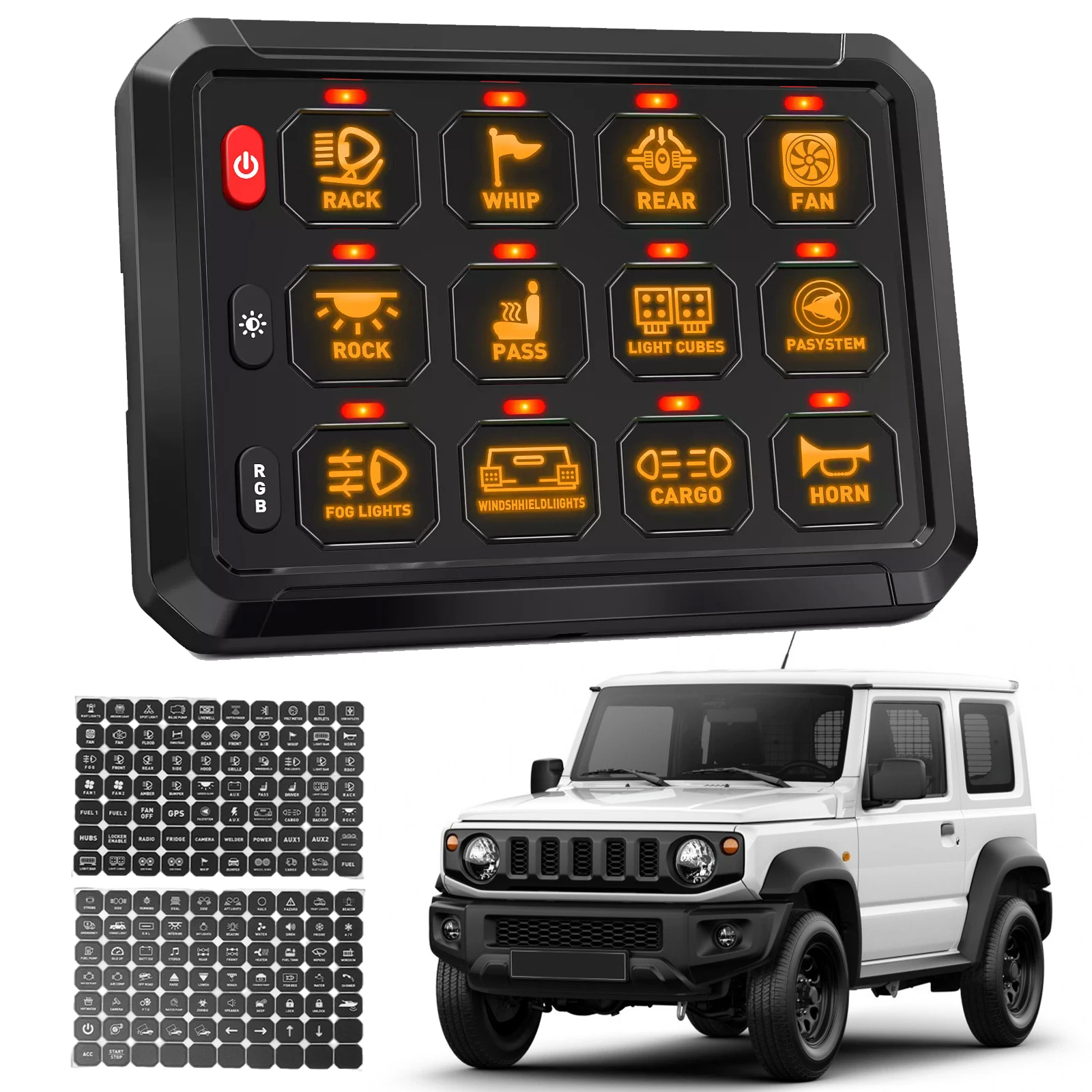 12 Gang Switch Panel 12/24V Electronic Relay System DIY Backlit Universal Circuit Control Panel for Car Truck Offroad RV Van