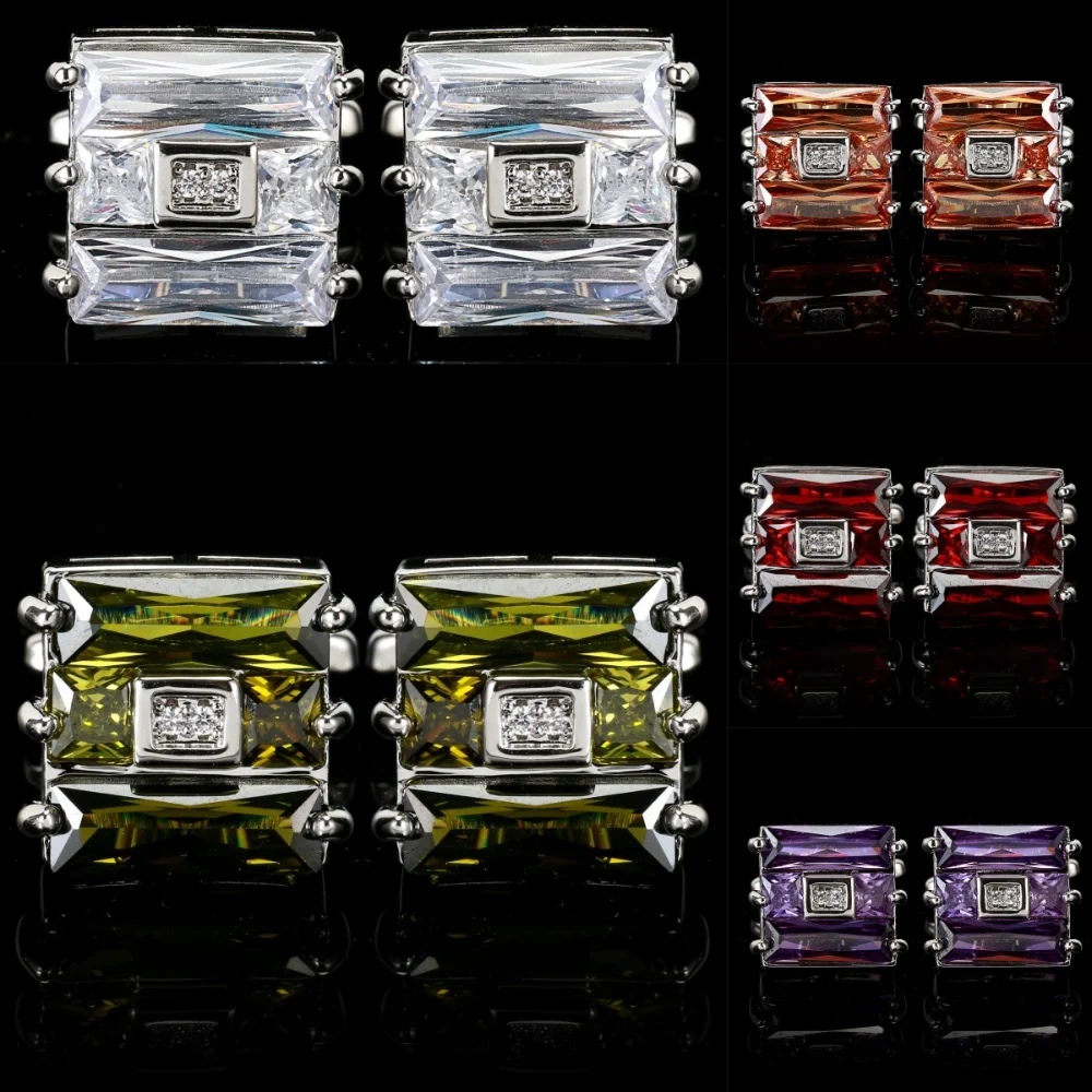 Multi-color Gradient Studded Diamond Cufflink Diamond Studded Gradient Crystal Men's Cufflinks Business Dress Shirt Accessories