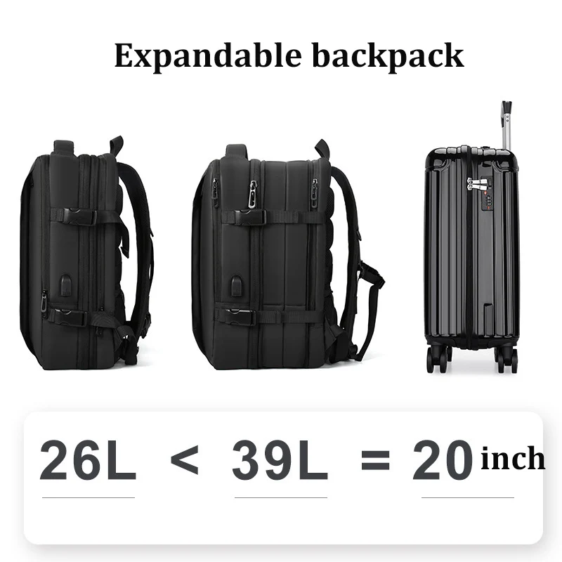 Estendido 39l mochila masculina de negócios portátil mochila 17 polegada grande capacidade saco viagem moda escola mochila para ao ar livre