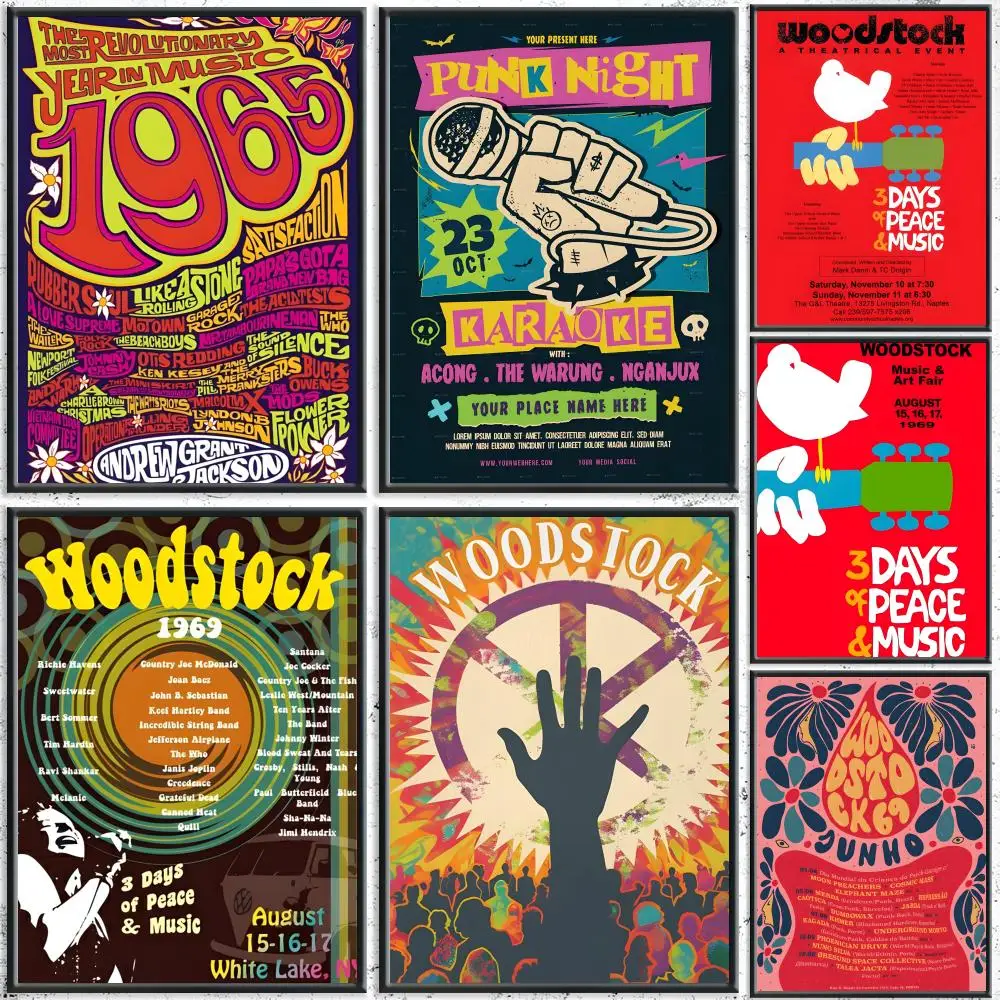 Woodstock Rock Festival Painting Calligraphy HD Canvas Poster Crease Free Waterproof All Space Wall Decor