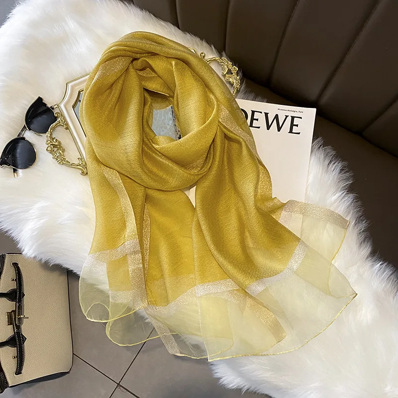 桑シルクスカーフ シャンパンカラー レディース エレガント ロングシフォンショール ラップ ラグジュアリー ファッションアクセサリー ギフト