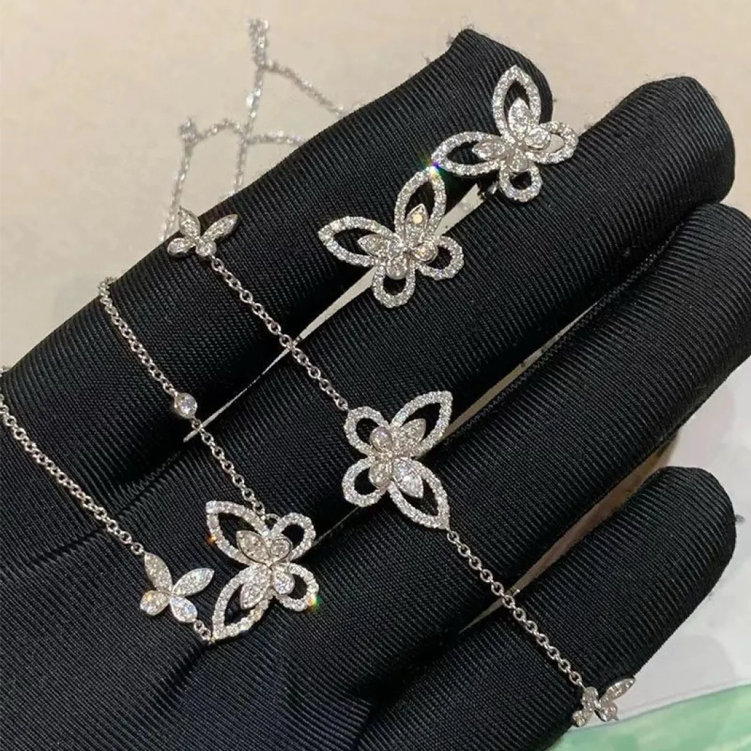 

925 sterling silver gold-plated classic butterfly earrings, butterfly bracelet, butterfly necklace.