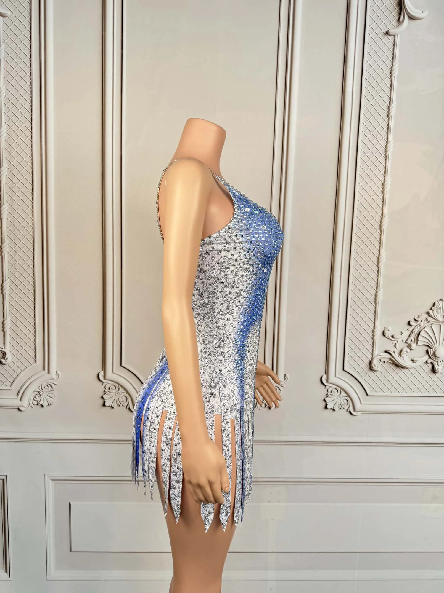 Sparkly Rhinestone Blue Slip Bodysuit Night Club Stage Performance Showgirl Wear Party Sexy Outfit Skinny Bodysuit Bingxueqiyuan