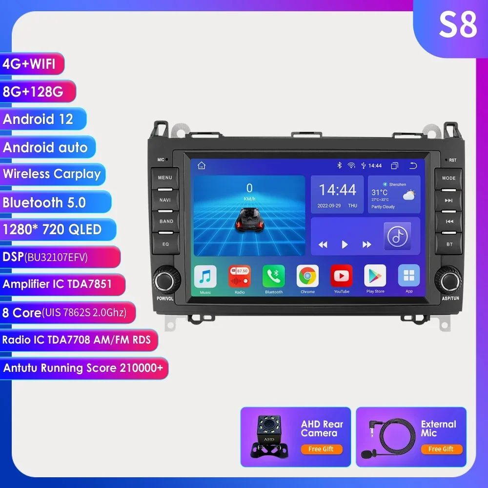 Android 2 Din Car Radio for Mercedes Benz B200 Sprinter W906 W639 W169 W245 Viano Vito Carplay Car Radio Multimedia GPS RDS