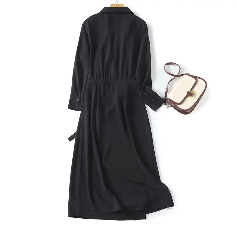 

Jenny&Dave Fashionable Ladies Long Shirt Dress French Retro Stitching Maxi Dress Women Black Casual Party Dress