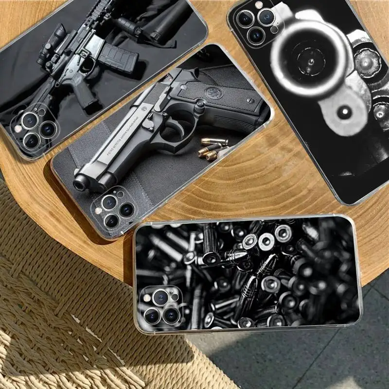 FHNBLJ Gun and bullet  Phone Case For iPhone XR X XS Max 14 13 Pro Max 11 12 Mini 6 7 8 plus SE 2020 Printing Cover