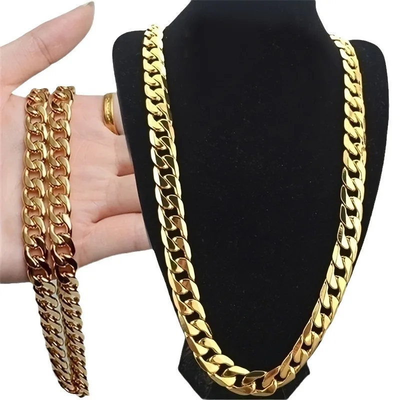 Classic High Quality Smooth Lock Chain Necklace for Women Collar Gold Color Chunky Thick Link Grunge Jewelry Steampunk Men Gift