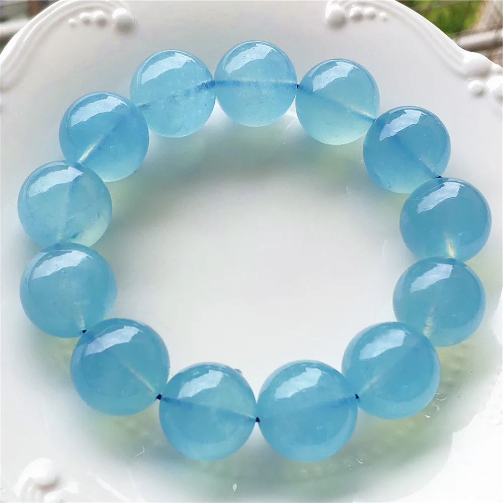 Brazil Natural Blue Aquamarine Big Size Beads Bracelet Women Men 18mm 19mm 20mm Aquamarine Bracelet Jewelry AAAAAA