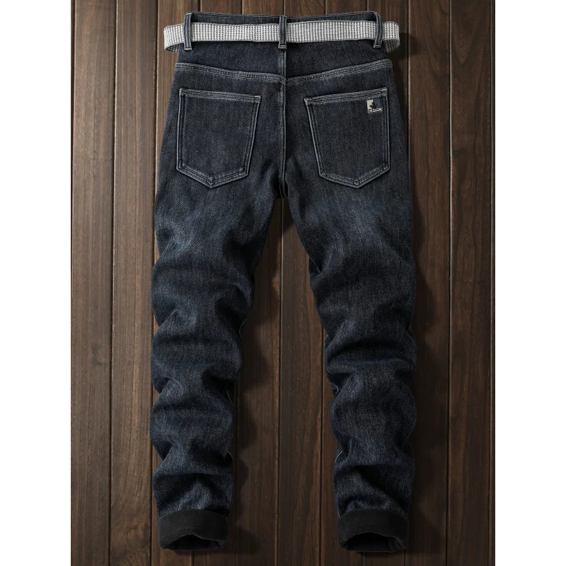 Winter Fleece-Lined Thickened Men's Jeans Warm Cold-Proof Trendy Fashion Stretch High-End Casual Pants