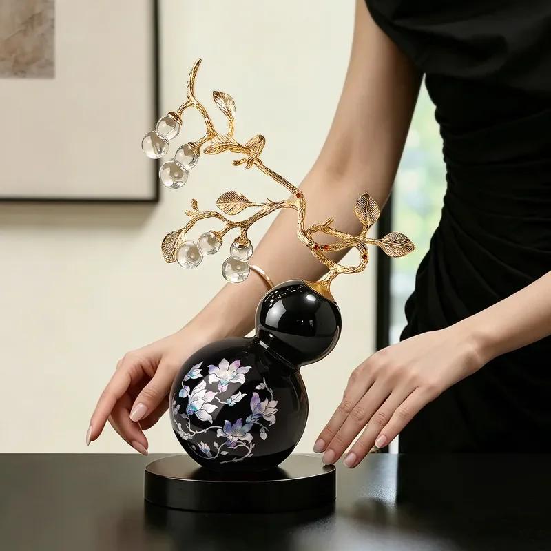 New Chinese Ceramic Gourd Ornament High End Living Room Entrance TV Cabinet Decoration Housewarming Gift