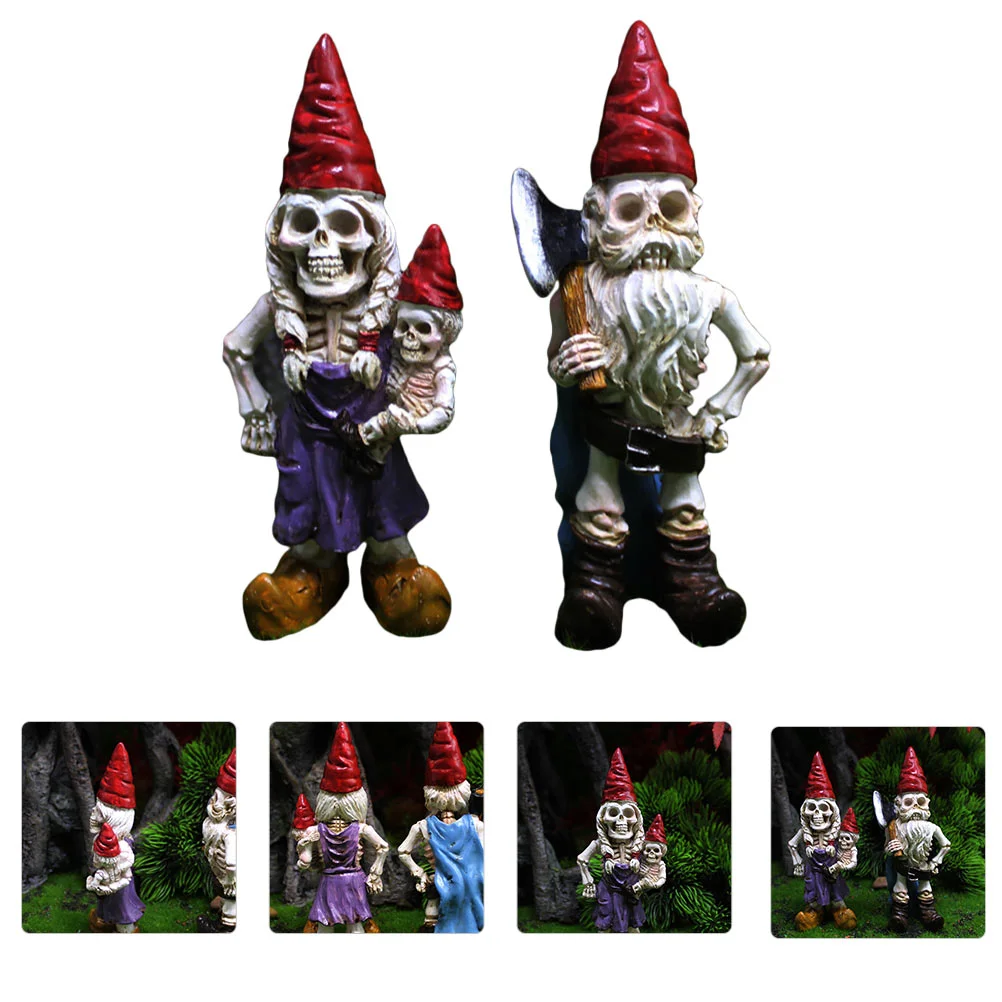 2Pcs Dwarf Adornment Zombie Garden Garden Gnomes Ornaments Zombie Gnome Lawn Statues Decorations