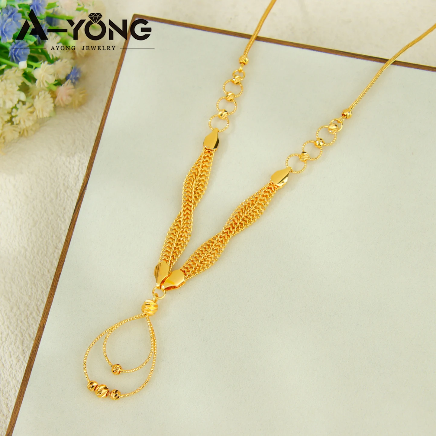Dubai Mode Wassertropfen-Schmuckset 24k Vergoldet Arabische Exquisite Perlen Halskette Armband Ohrringe Oman Brautschmuck – Detail 7