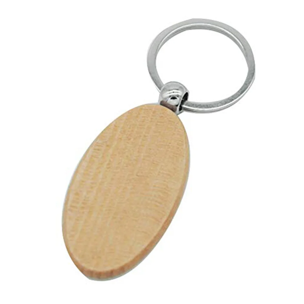 20 buah gantungan kunci kayu kosong Diy gantungan kunci kayu tag kunci hadiah Oval kuning