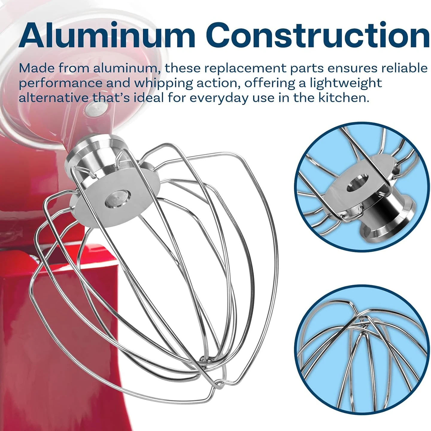 3-piece accessory kit for KitchenAid 4.5 quart mixer - aluminum 6-wire whisk, flat beater and dough hook, hand wash only view 4