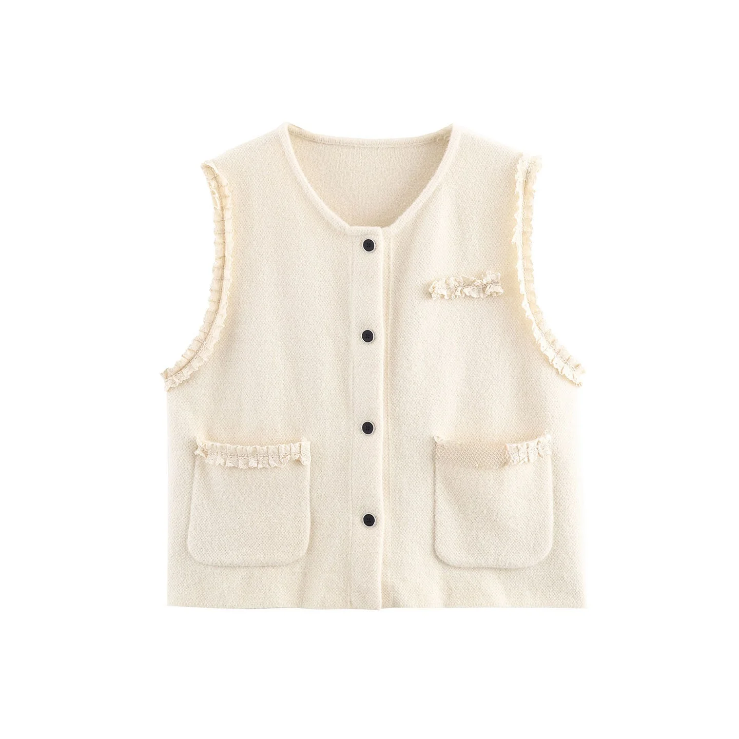 レディーススタイル レース ラウンドネック ニット ノースリーブ オープンカーディガン ベスト 秋 2025 新作 Z 通勤スタイル 無地