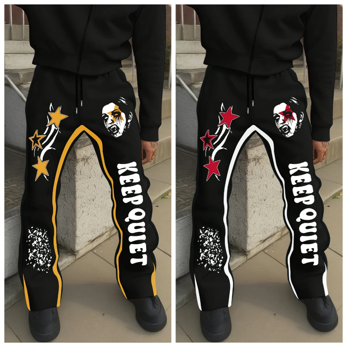 

Men's Trendy Hip - Hop Style Casual Sweatpants Striking Flame Elements Paired with "RICH SOON" Eye - Catching for Street Wear