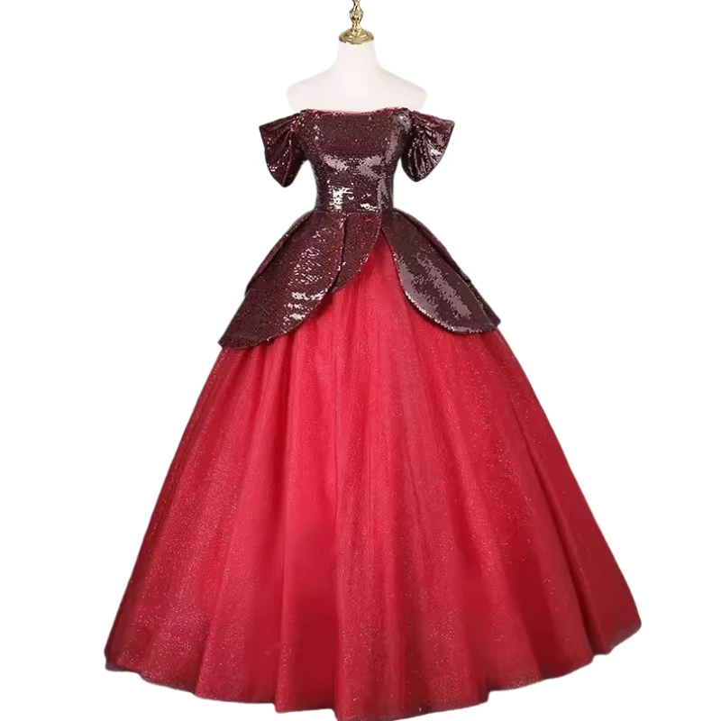 Robe de Bal en Tulle Rouge à Paillettes pour Fille, Tenue Élégante de ixd'Anniversaire, 16