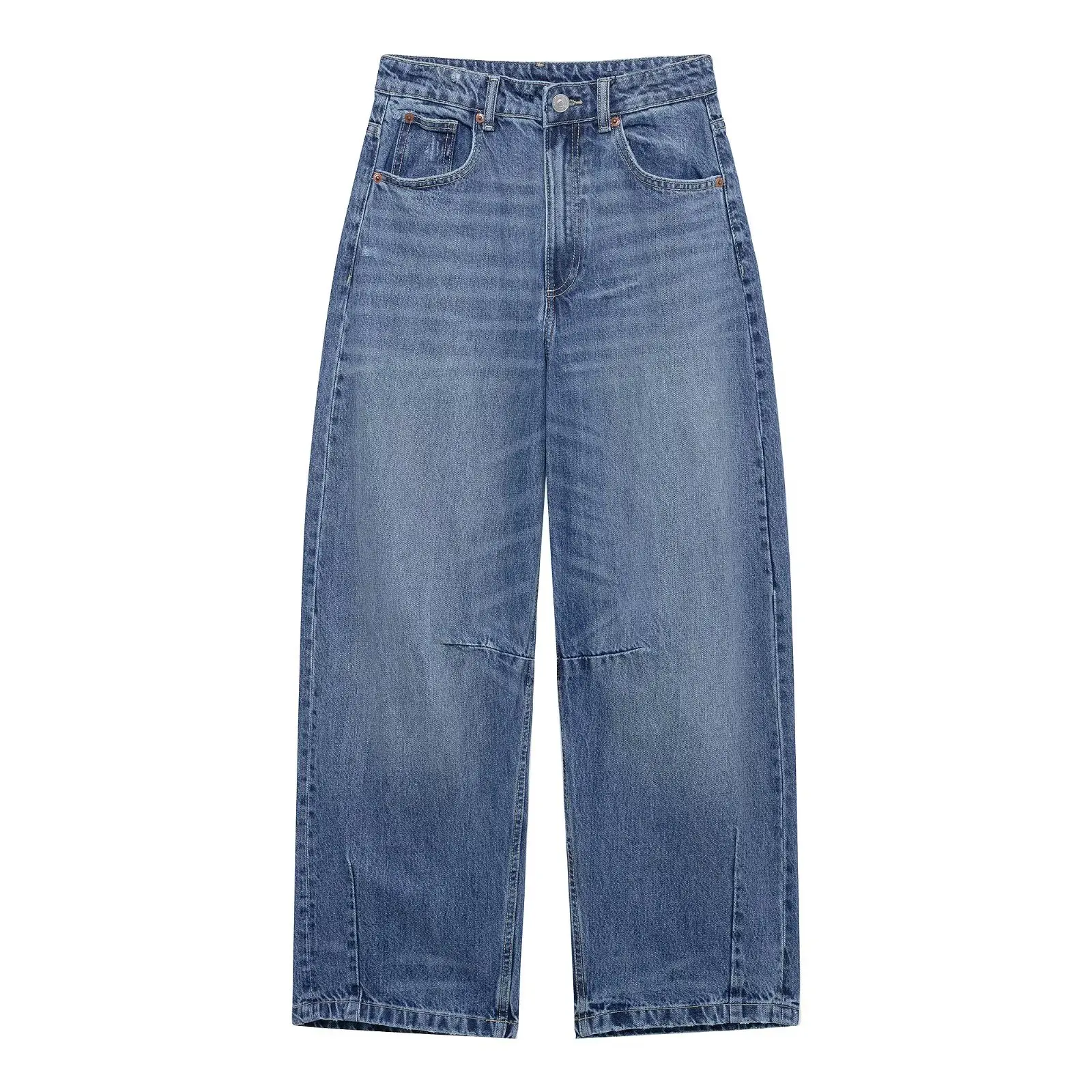 جينز RARA النسائي ذو القطع المستقيمة مع تصميم تقليدي بخمسة جيوب وزر يطير وتفاصيل مخيطة للملابس غير الرسمية