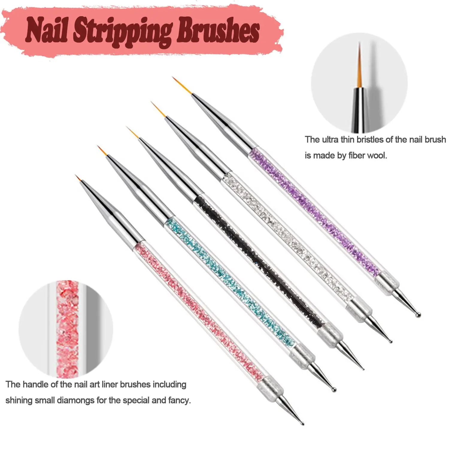 5 Size Dual End Acrylic Nail Brushes Set with Dotting Tool for Gel Polish French Nails Salon DIY