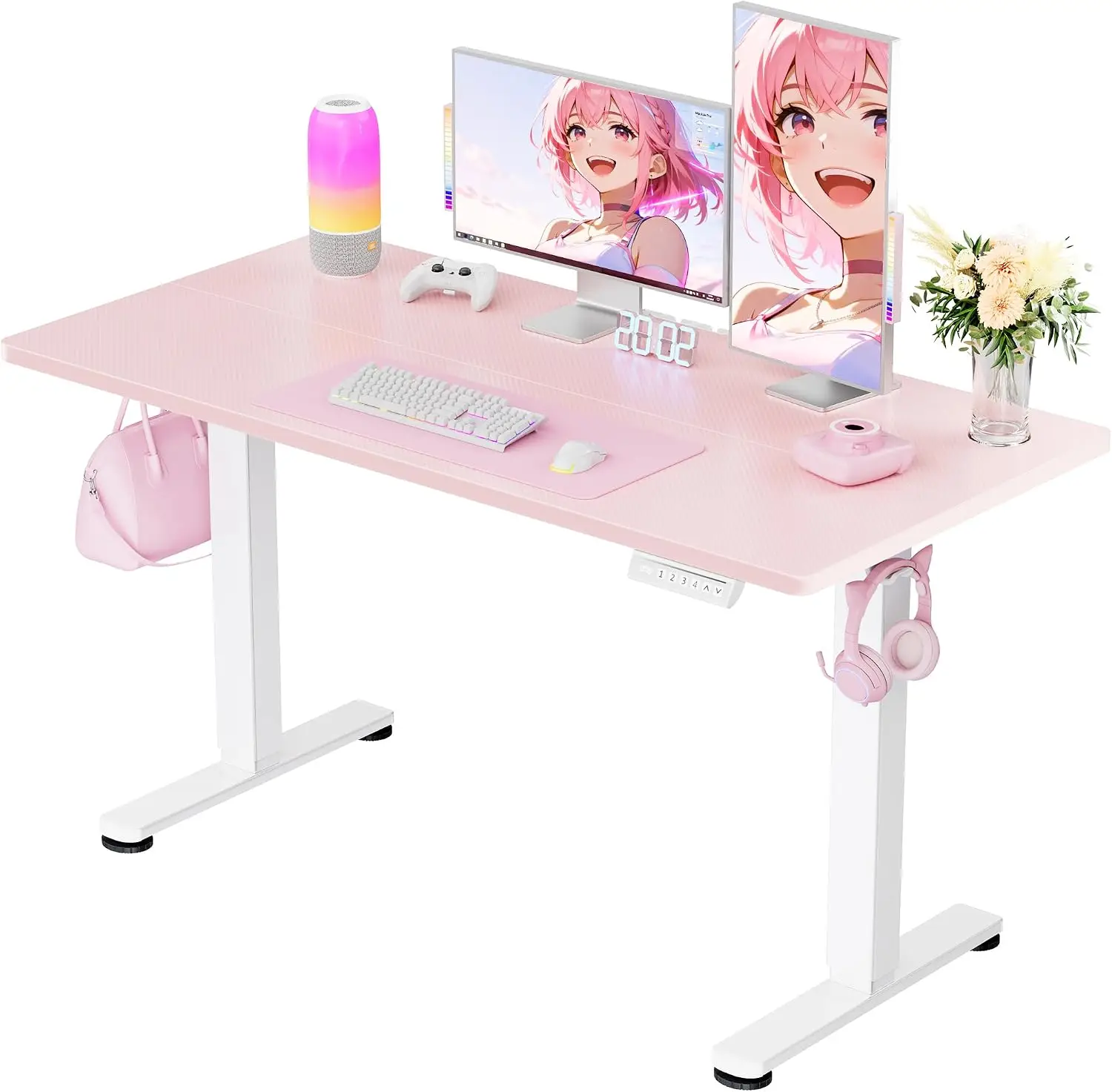 Height Adjustable Electric Standing Desk, 48 x 24 Inches Sit Stand up Desk, Memory Computer Home Office Desk, Pink