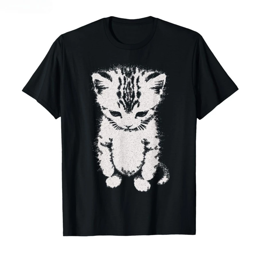 2026 Sad Kitten Meme T-Shirt for Men Women Cat Korean Hangul Letter Print T Shirt Women Cotton Short