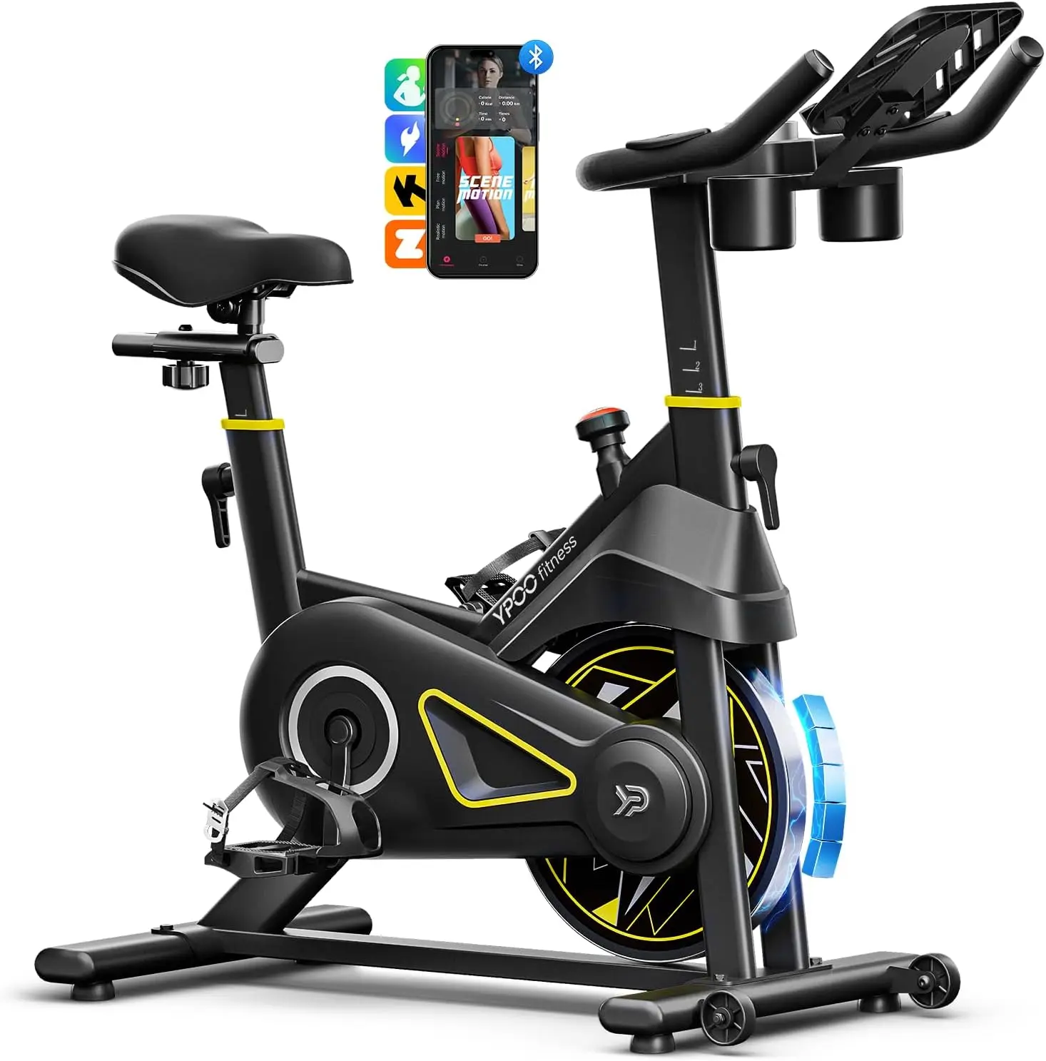 

Adjustable Magnetic Resistance Exercise Bike with App, 330lbs Capacity, Comfortable Seat & Tablet Mount