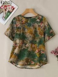 Bohemian Floral Printed Blouse Summer Women Tops 2024 ZANZEA Fashion Short Sleeve Holiday Shirt Casual Loose Blusas Mujer Femme