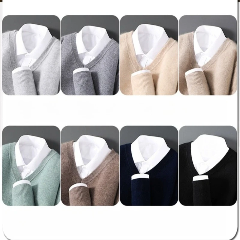 سترة رجالية جديدة من الصوف الأسترالي 100% برقبة على شكل حرف V، بلوفر كاجوال للأعمال سميك مكون من 12 مقياسًا #5