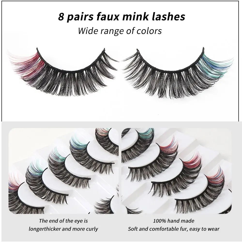 

8 Pairs Simulation Eye Eyelashes Bright Colors Lashes Extension Colored Eyelashes Wispy Soft 3D Curled False Eyelashes