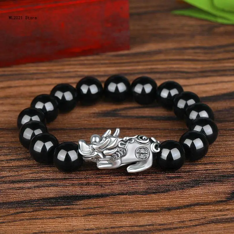 Lucky Six Words Pixiu Bead Bracelet Male Black Stone Bracelet