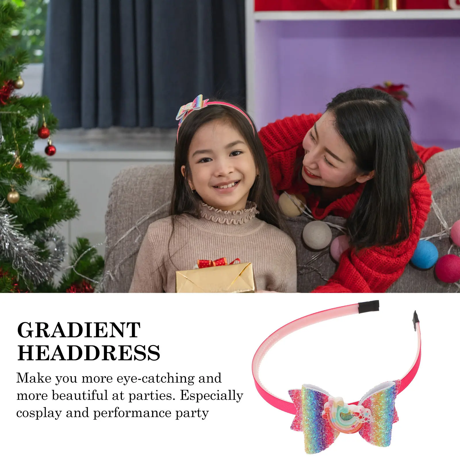 3Pcs Gradient Rainbow Hair Band Bowknot Decorative Headband Lightweight Comfortable Hair Accessories for Costume Party Photo