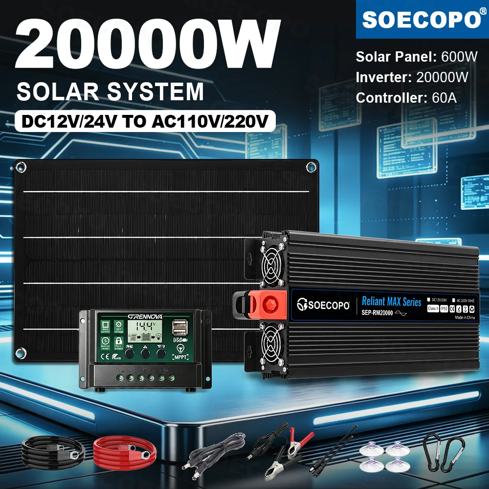 Cheaper Option No Noise 20000W Solar Kit Long Lifespan Inverter Fast Response 600W Panel Controller for Trip Lawn Radio Use Park