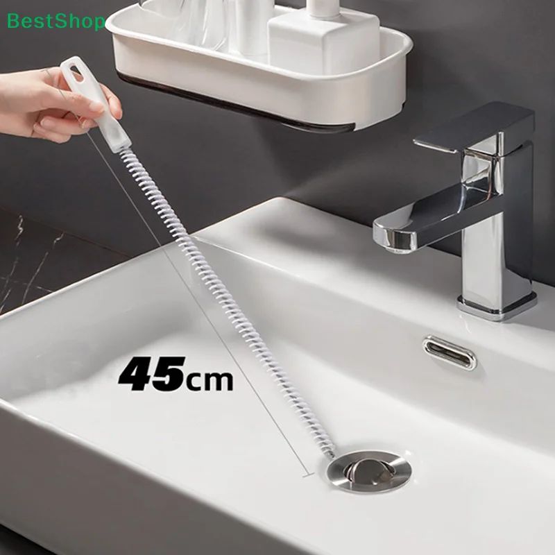 ★45Cm Portable Pipe Dredging Strip Hair Brush Cleaner Bend Sink Drain Cleaner Sticks Clogging Remover Kitchen Plastic Strip