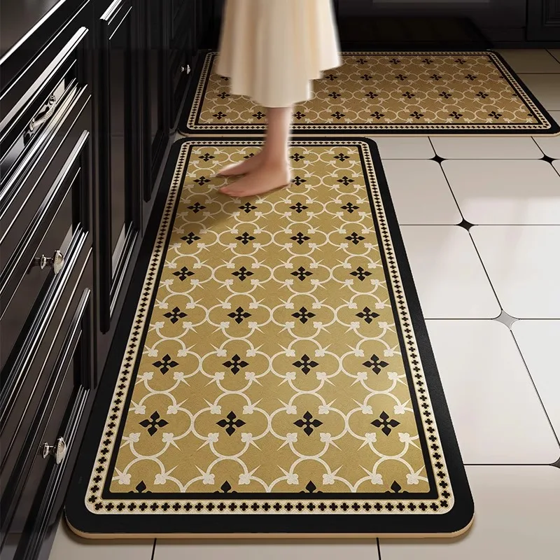 Kitchen Rug Vintage Home Decoration PVC Leather Washable Kitchen Floor Mat Oil-proof Dirty Resistant Easy Clean Kitchen Carpet
