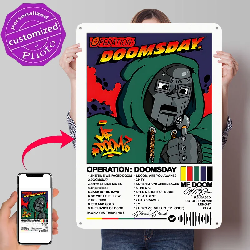 Operation: Doomsday - MF DOOM Album Art 3D Printed Texture Poster Personalized Wall Art Retro Metal Tin Signs for Wand Deko Sign