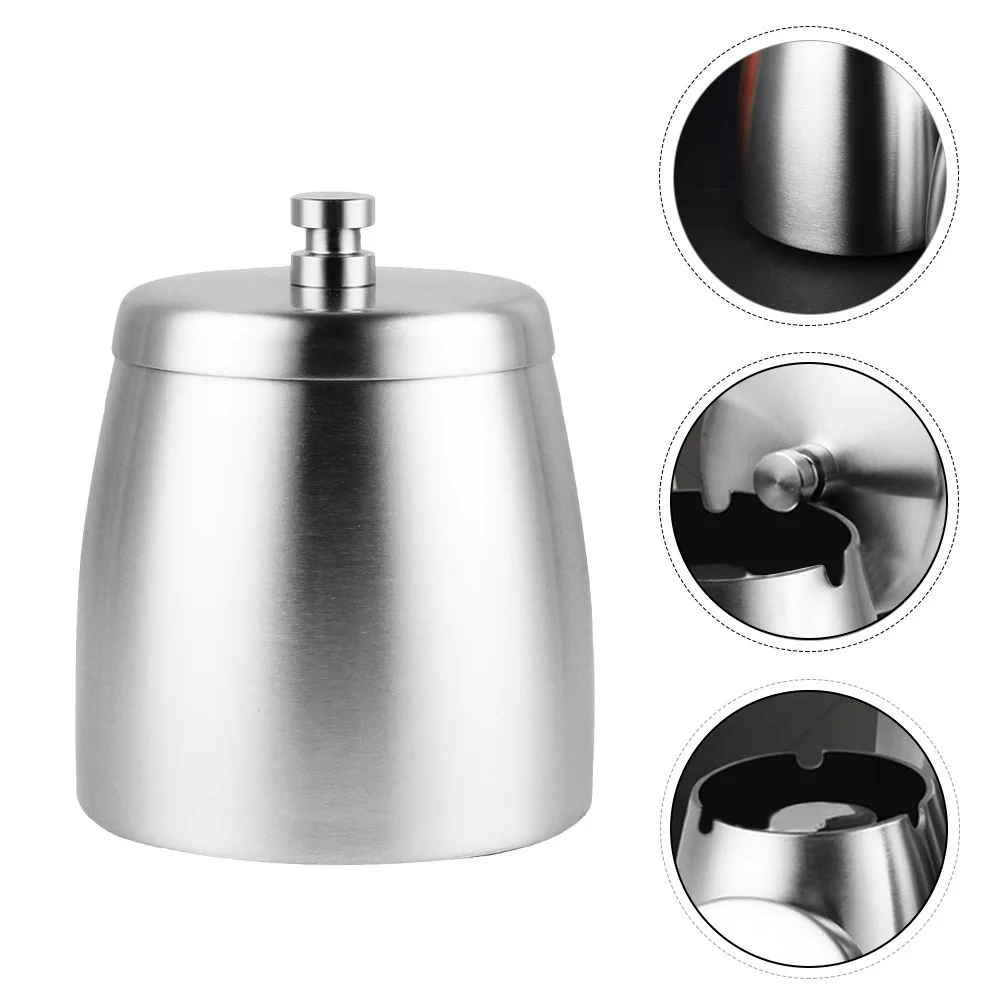 

Ash Tray Ashtray with Lid Portable Stainless Steel Cigarette Metal Holder Cover