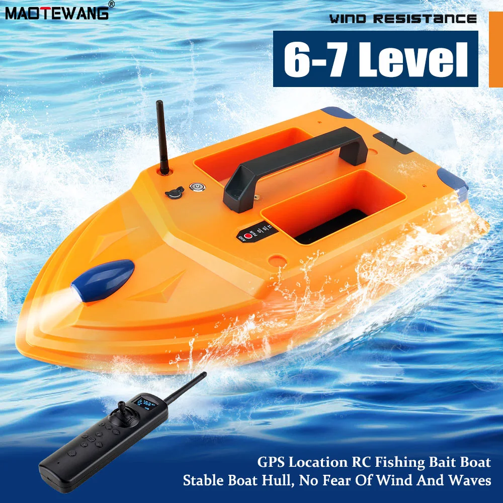 Barca da pesca GPS RC Bait Boat, Smart Auto Lure Control, Fish Finder, Dual Motors, 2 Bait, 500m, ritorno a una chiave