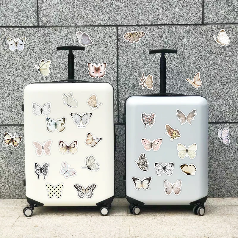 50pcs White Butterfly Stickers Decals For Phone Laptop Skateboard Suitcase Guitar Aesthetic Stickers Children's Classical Gifts