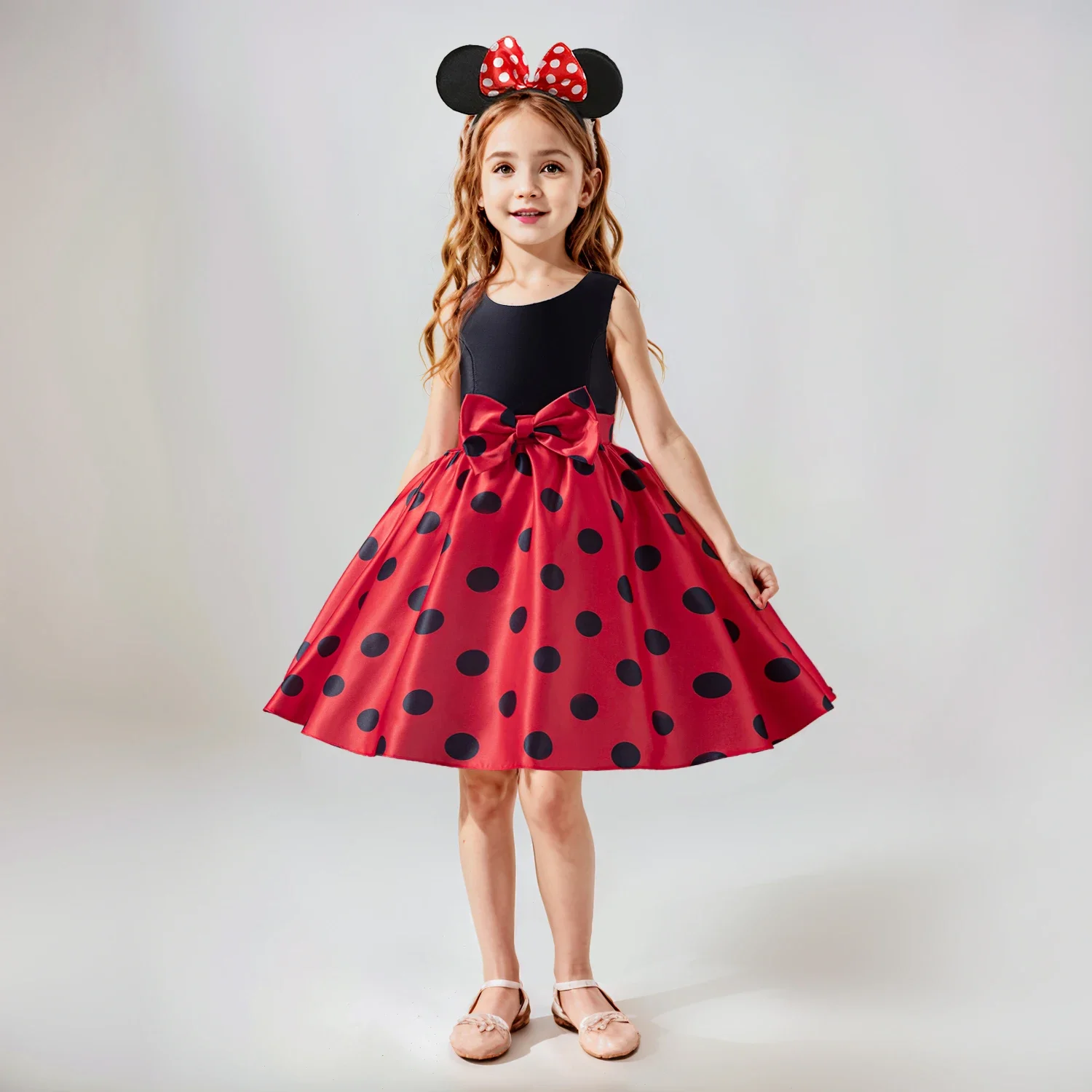 Puff Sleeve Girl Princess Dress Fashionable Polka Dot Retro Kid\'s Dress Elegant Dress for Birthday Party Wedding Prom Gown