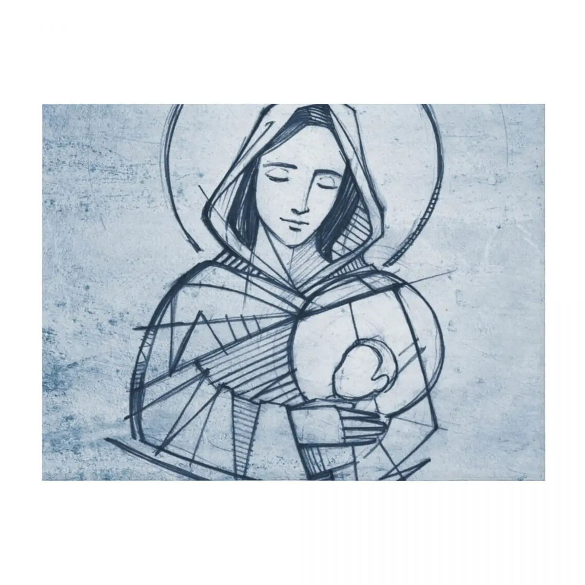 

Virgin Mary and baby Jesus hand drawn pencil illustration Throw Blanket Softest Decoratives Luxury Blankets