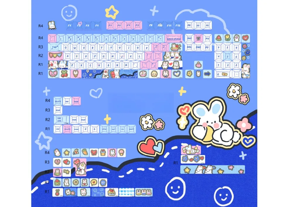 Cowboy Rabbit Keycaps | PBT 5-Side Dye-Sub | Gaming Keyboard Set for Hi75/Hi8