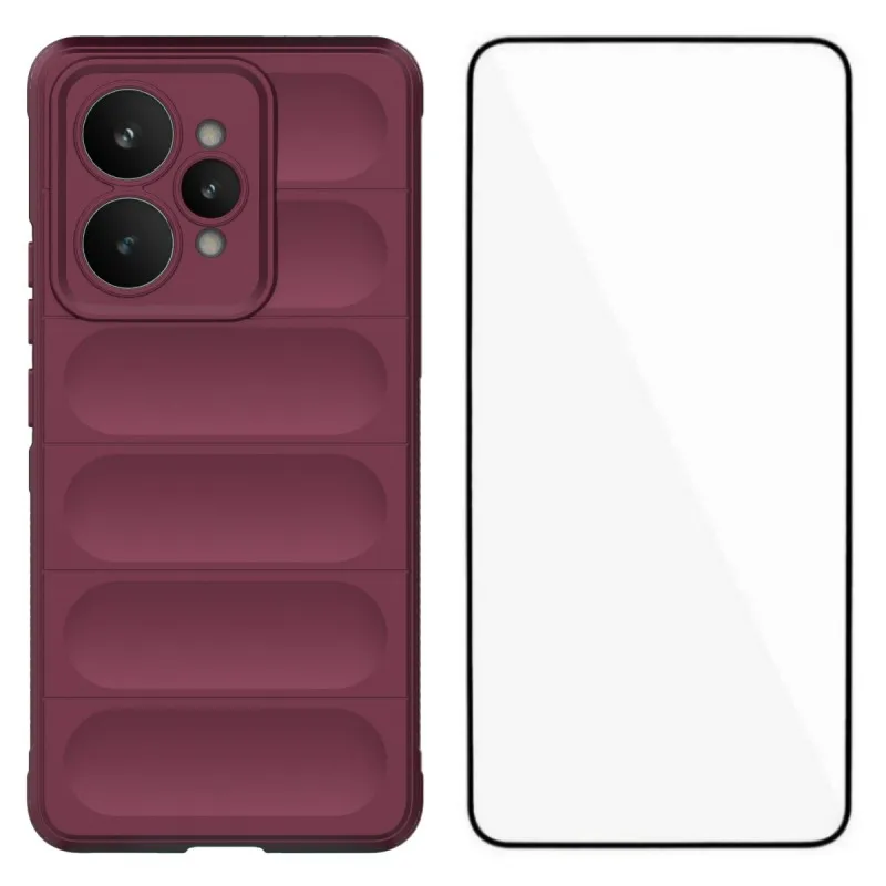 

Для Realme 15 Pro 5G Чехол из ТПУ WANLONFENG HD Series Противоскользящий чехол для телефона с закаленным стеклом - винно-красный