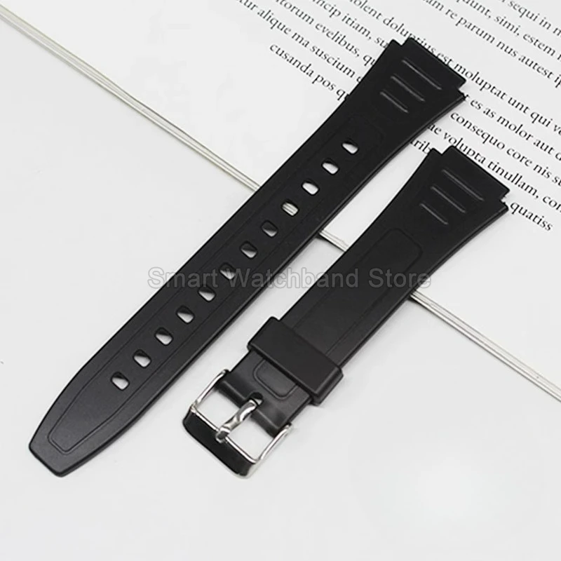 ​ ​ حزام ساعة راتينج أسود خفيف الوزن لساعة كاسيو W-800H W-217H W753 AQ-S800W AQ-80 AQ-82 اتصال محدب 18 مم للمتانة ​ ​