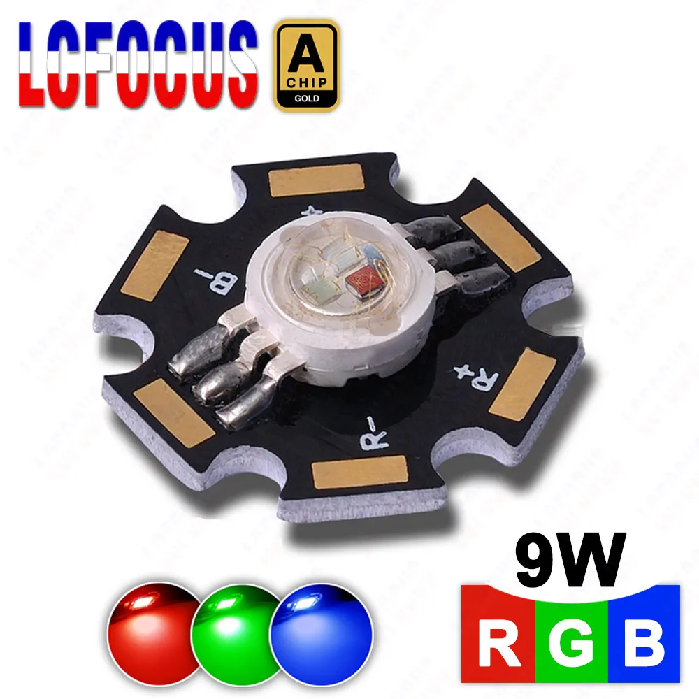 High Brightness 9W RGB LED Chip COB Diodes 1W 3W Red Green Blue 700mA With 20MM Star PCB For DIY Stage Light Lamp Bulbs