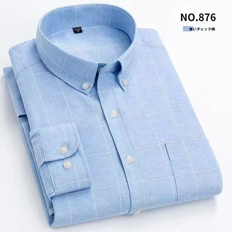 

Long Sleeve Oxford Cloth High End Spring Autumn Loose Casual Men's Cotton Plaid Shirt Wide Fit Thickened Fleece Lined Sharp C...