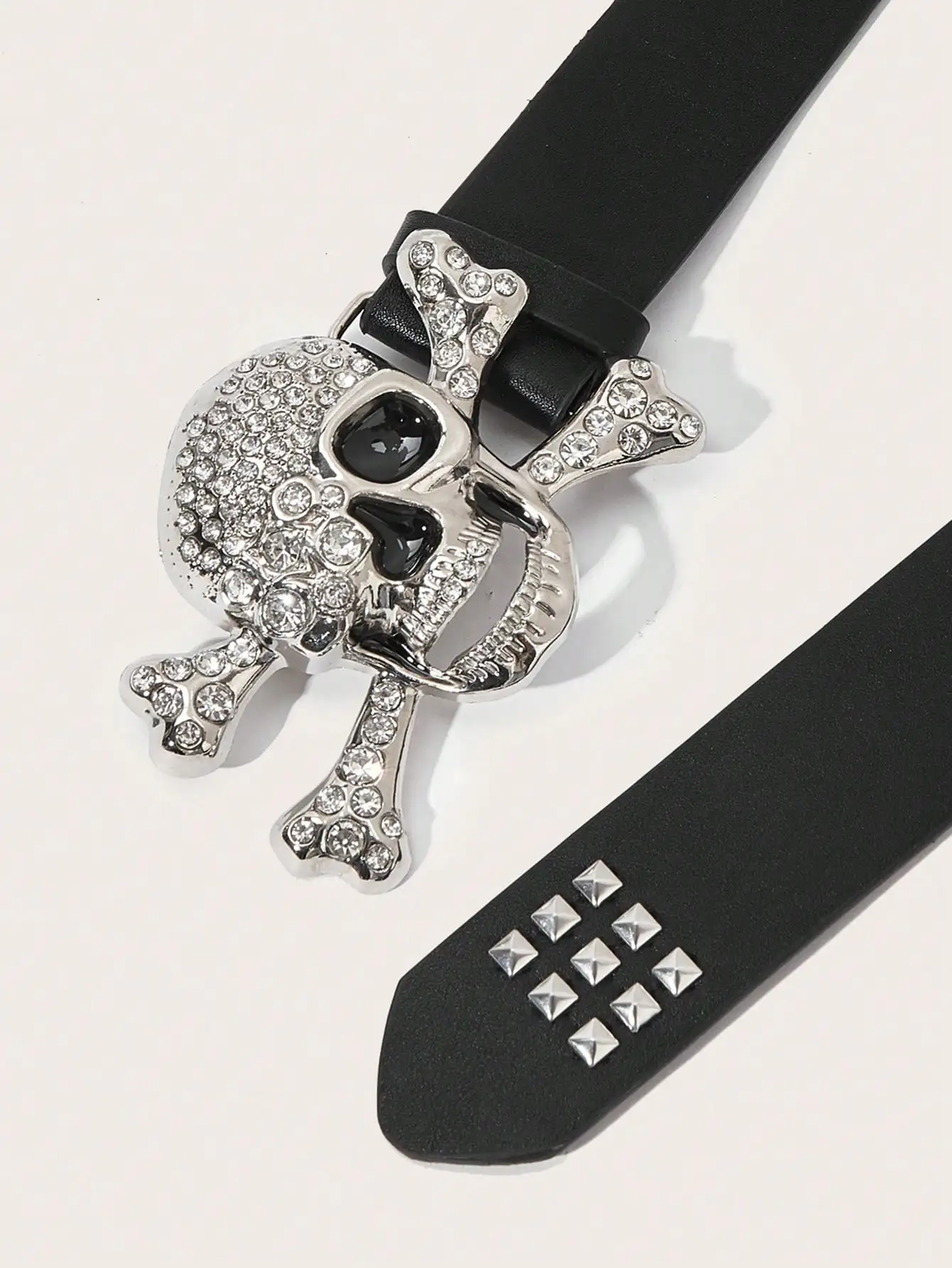 Gothic Totenkopf Strass Schnalle Gürtel - Stylischer Subkultur Punk Nieten Hip-Hop Rock Y2K Gürtel Accessoire Casual Täglich, Für Männer Frauen – Detail 4