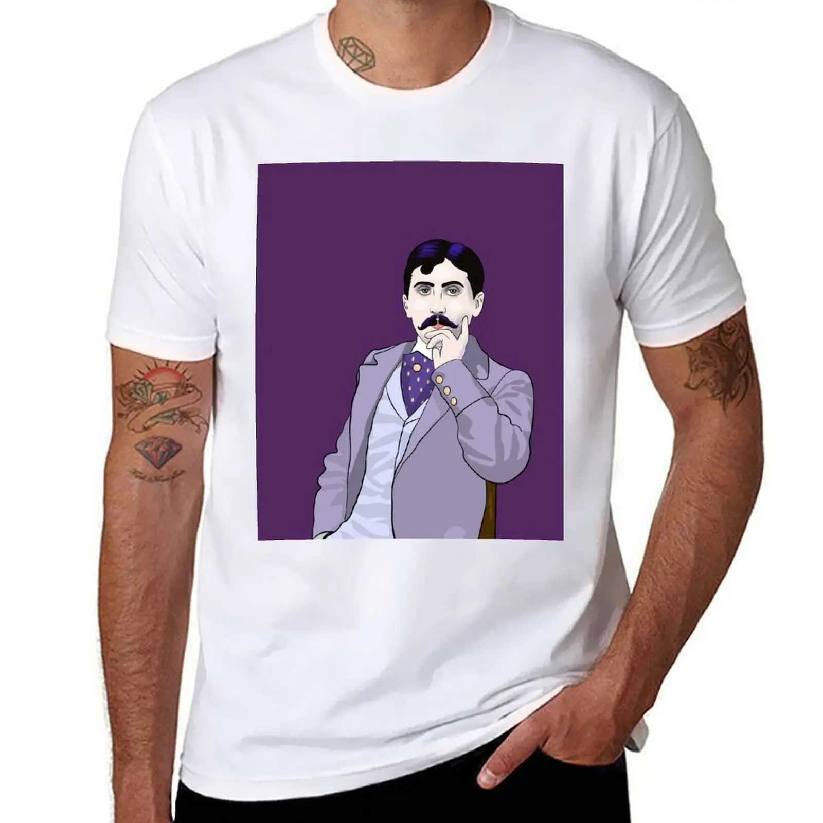 Marcel Proust portrait dark purple T-Shirt t shirts for man cotton funny man t shirts for men T-Shirt