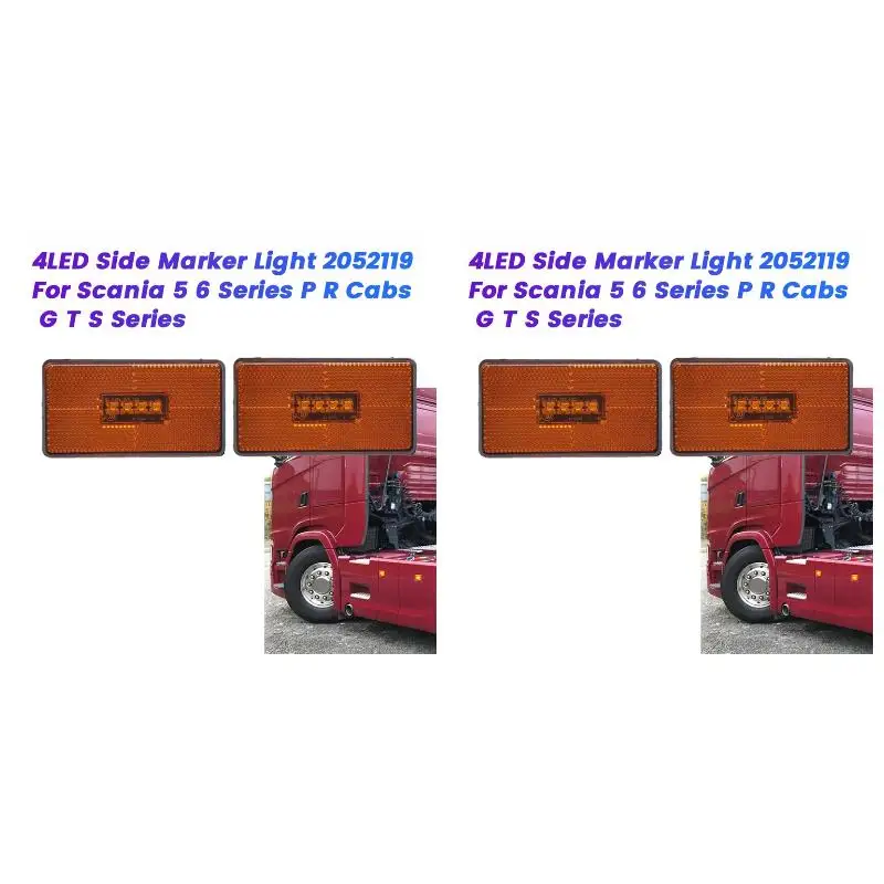 2PackX(2Pcs 24V Truck 4LED Side Marker Light 2052119 for 5 6 Series P R Cabs G S Series Truck Amber Indicator LED Lamp)